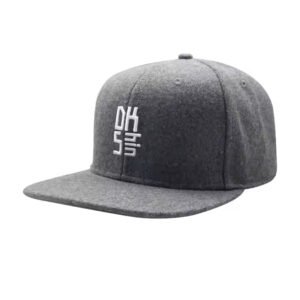 Grey wool a frame snapback hat with flat brim and 3D embroidered logo