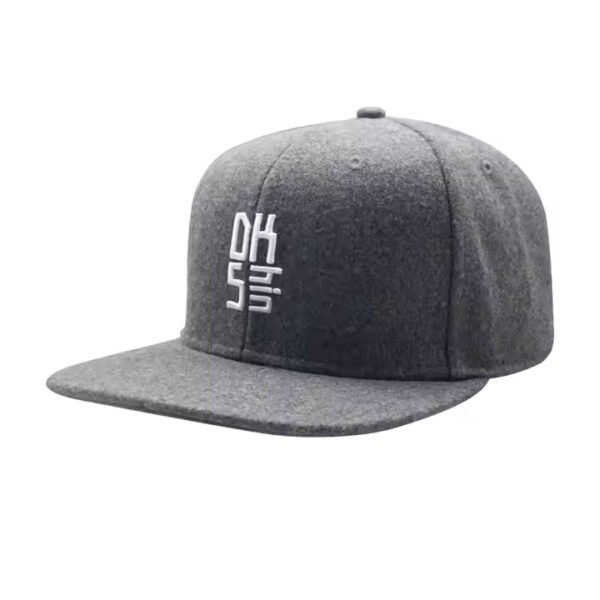 Grey wool a frame snapback hat with flat brim and 3D embroidered logo