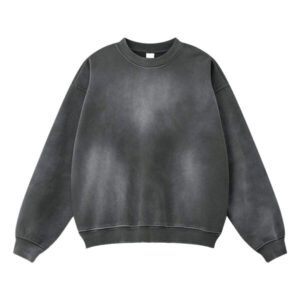 Heavyweight dark grey crewneck sweatshirt for men with vintage wash finish.