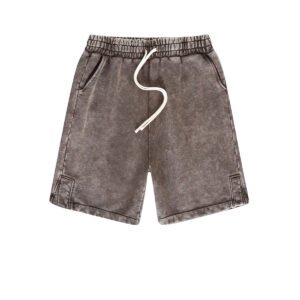 Washed brown cotton lounge shorts for men and women with drawstring waist