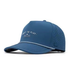 Navy blue custom rope hats trucker hat with custom white logo and rope detail