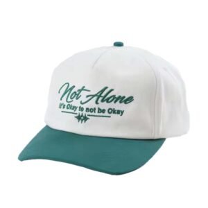 Personalized dad hat in green and white with embroidered mental health message.