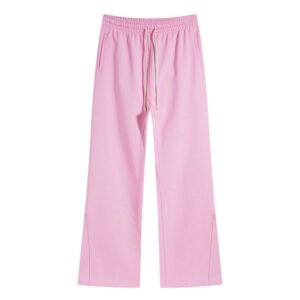 Unisex pink cotton pajama pants with flared legs and elastic waist