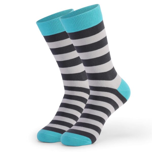 Adult Pure Cotton Blue and Yellow Striped Socks - Image 2
