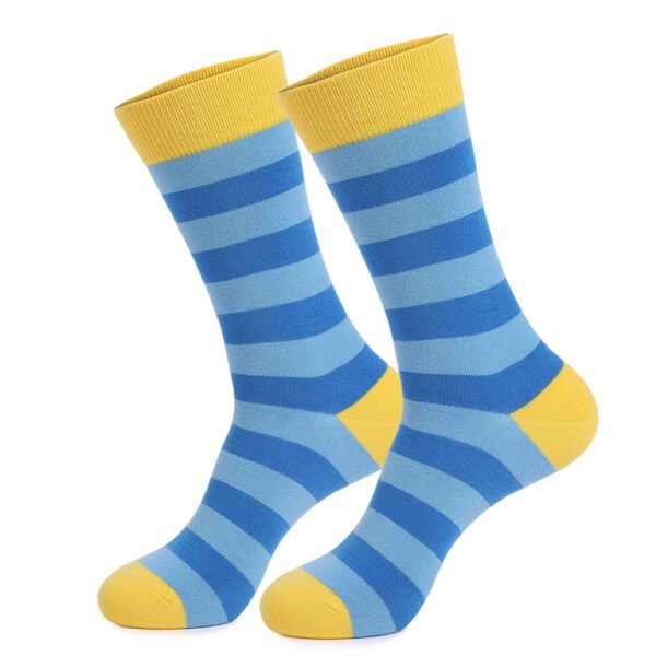 Adult Pure Cotton Blue and Yellow Striped Socks - Image 3