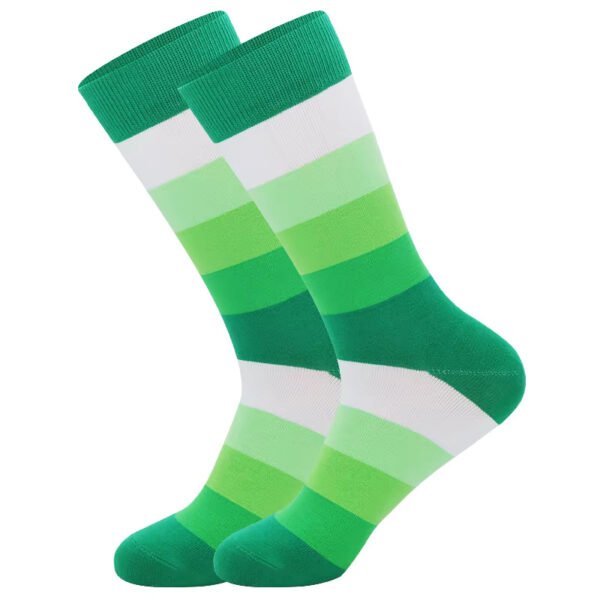 Custom soccer socks in green and white stripes, made from soft cotton for adult athletes.
